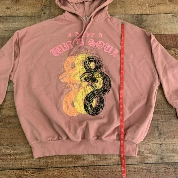 Bershka womens pink hooded sweatshirt pullover hoodie in pink with a snake - S - Picture 3 of 9